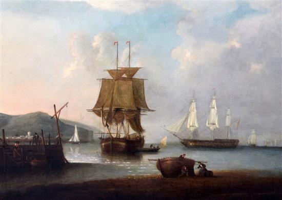 Attributede to William Anderson (1757-1837) Shipping in harbour 17 x 24in.